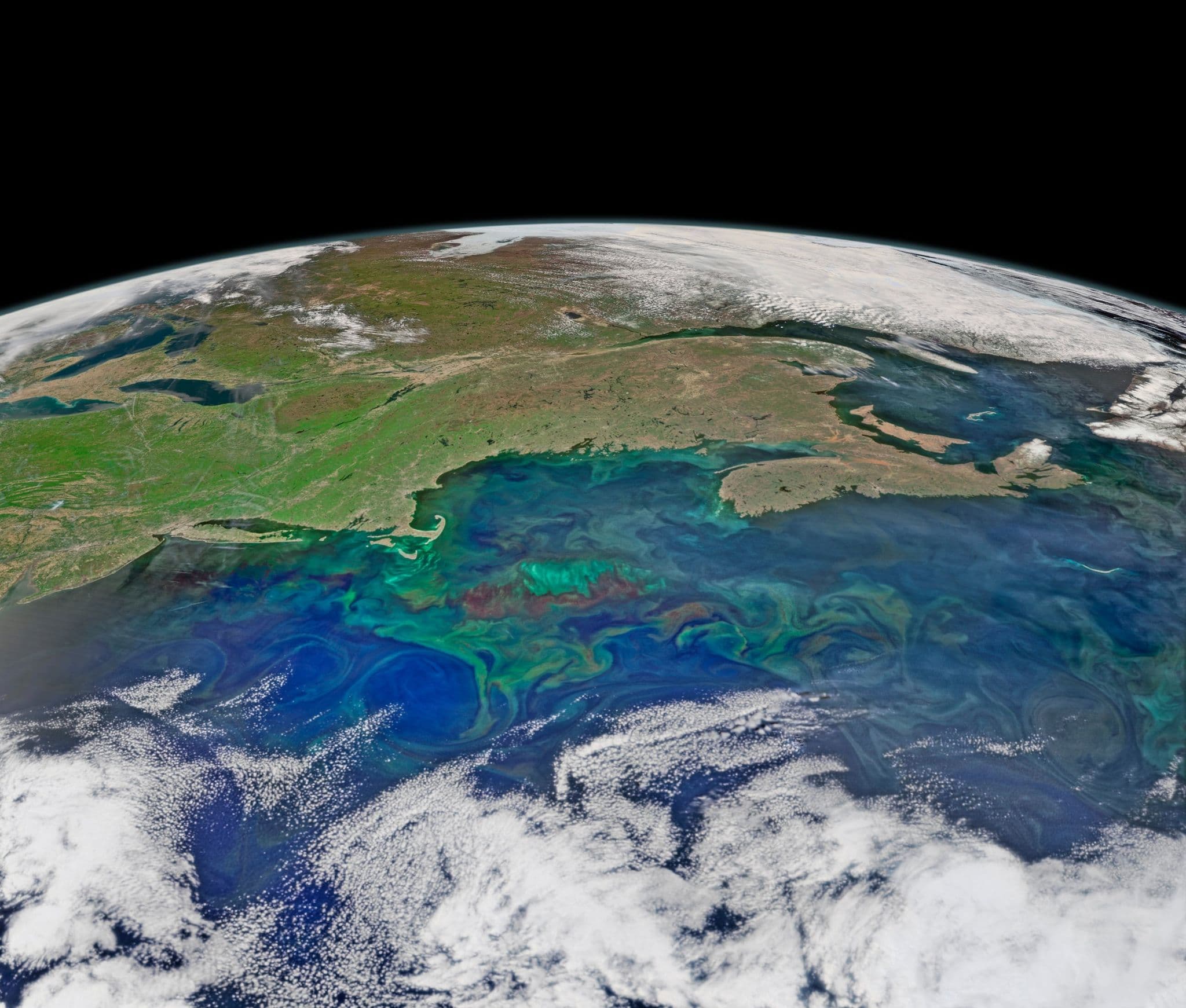 Blooms of phytoplankton and algae in the North Atlantic waters visible from space on 14 May, 2015.
